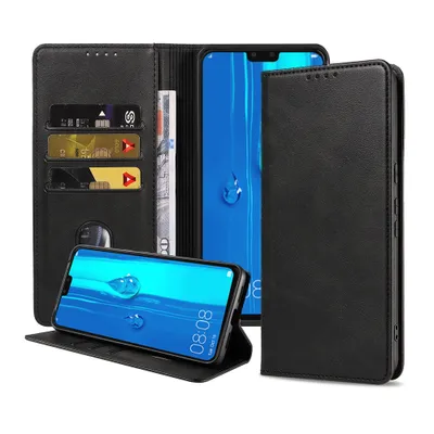 Produktbild von Smartphonica Handytasche passend für Huawei Y9 (2019) Kunstledertasche mit Magnetverschluss und Kartenhaltern Buchhülle mit Klappe - Schwarz