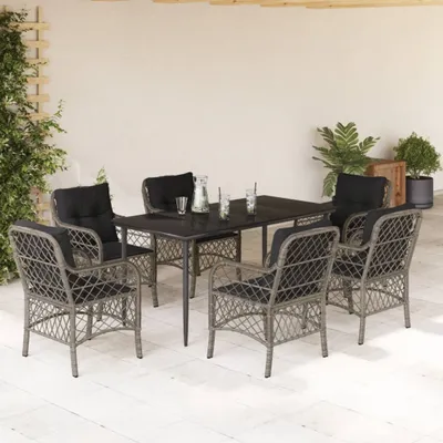 Produktbild von BEI CLORIS Gartenmöbel Set Balkonmöbel-Set 7-tlg. Garten-Essgruppe mit Kissen Grau Poly Rattan - Gartenmöbelgarnituren Neu4893084 4parcel