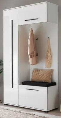 Produktbild von Kompaktgarderobe "Design-D" in weiß Hochglanz 111 x 200 cm