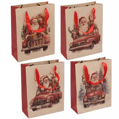 Produktbild von 12 x Weihnachtstaschen | 42 x 30 x 12 cm | Weihnachtsmann | 170 g/m² | Geschenktüten Weihnachtstüte Geschenktaschen Weihnachten Geschenktüten