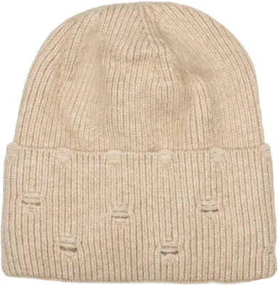 Produktbild von styleBREAKER Uni Beanie Strickmütze Destroyed Rippen, Beige