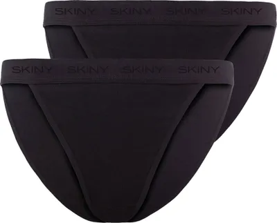 Produktbild von SKINY Damen Tanga, 2er Pack - Unterwäsche, Tanga, Baumwolle, Logobund, einfarbig Schwarz 36