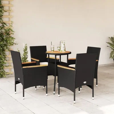 Produktbild von Möbel 5-tlg. Garten-Essgruppe mit Kissen Schwarz Poly Rattan Akazie - Sitzgruppe 3278718