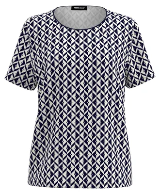 Produktbild von Frank Walder Damen T-Shirt grafisches Allovermuster blau ecru