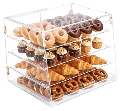 Produktbild von VEVOR Bäckereiauslage, 3-stöckige gewerbliche Theken-Pastelauslage, klare Acrylbrotbox für die Küche, Partytorten-Schrank mit Klapptür für Keks-Dessert-Donut, 33 cm x 26 cm x 26 cm, 3-b, Doppelt magnetische Tür+Klappentür