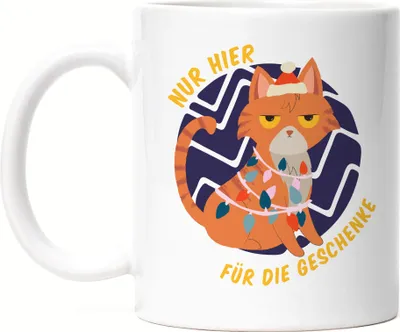 Produktbild von Nur Für Die Geschenke Hier Tasse Weiß Lustiges Katzen Motiv Katzenliebhaber Weihnachten Weihnachtsfest