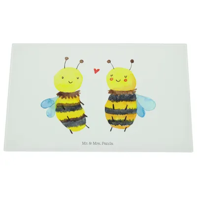 Produktbild von Mr. & Mrs. Panda Hackbrett Biene Verliebt - Weiß - Geschenk, schneidbrett, Schneidplatte Glas, Schneidebrett Aus
