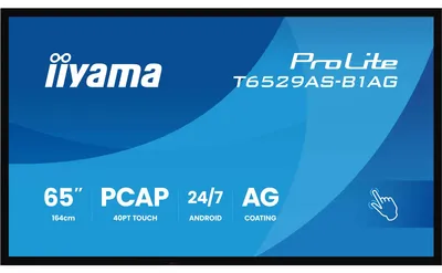 Obrázek produktu pro iiyama T6529AS-B1AG, Stánkový design, 163,8 cm (64.5"), LED, 3840 x 2160 px, Wi-Fi, 24/7