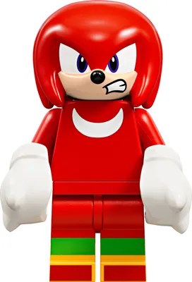 A LEGO minifigure of Knuckles the Echidna from the Sonic the Hedgehog franchise.