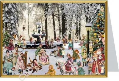 Image de Carte de Noël avec une fontaine enneigée, motif nostalgique