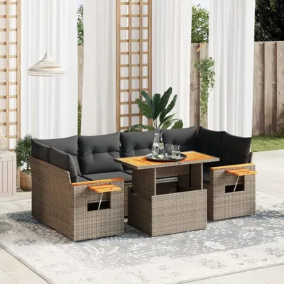 Produktbild von Möbel 7-tlg. Garten-Sofagarnitur mit Kissen Grau Poly Rattan - Sitzgruppe 3273419