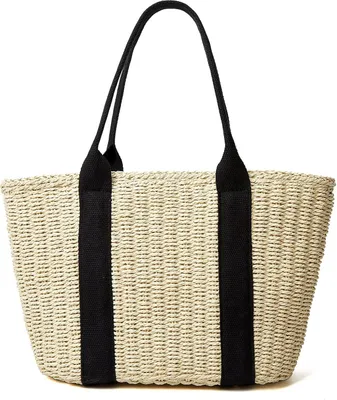 Produktbild von Strohtasche für Damen, Sommer-Strandtasche, große Tragetasche, handgefertigt, gewebt, Schulter- und Umhängetasche