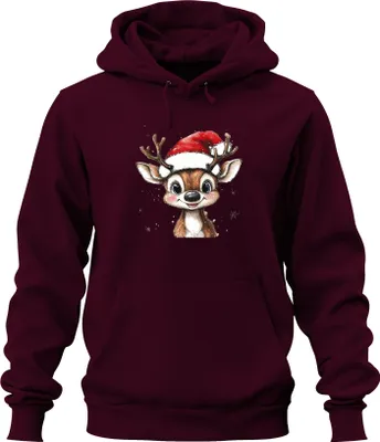 Produktbild von Weihnachtsrentier Niedlich Santa Hut Schneeflocken Aquarell süß Uni Hoodie Kapuzenpullover, Burgundy, L
