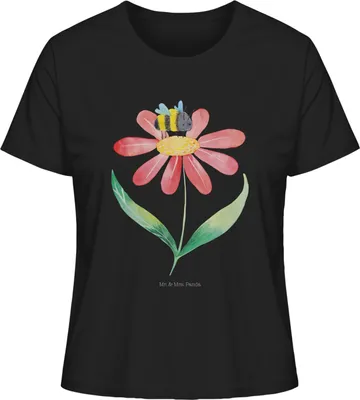 Produktbild von Mr. & Mrs. Panda Oberteil Damen Hummel Blume Größe L - Schwarz - Geschenk, Basic Shirt, Hummeln, Wespe, Natur, Biene, Lustige Sprüche, Baumwoll T-Shirt, Sommershirt