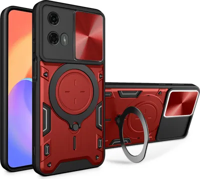Obrázek produktu pro Pouzdro pro Motorola Moto G 5G 2024 dvojvrstvé odolné pouzdro s ochranným krytem kamery a kruhovým stojánkem na prsten Červený