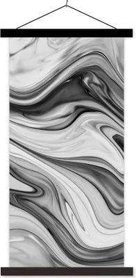Produktbild von MuchoWow® Textilposter Marmor - Muster - Grau - Marmoroptik - Schwarz 90x180 cm mit schwarzem Rahmen - Dekoration Wohnzimmer