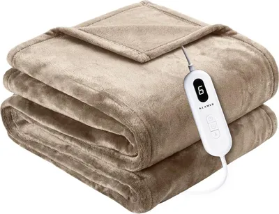 Produktbild von KLAMER Heizdecke mit Abschaltautomatik, 180x130 cm, waschbare Wärmedecke, 9 Temperaturstufen, elektrische Heizdecke geeignet für Bett, Sofa und Büro, beige