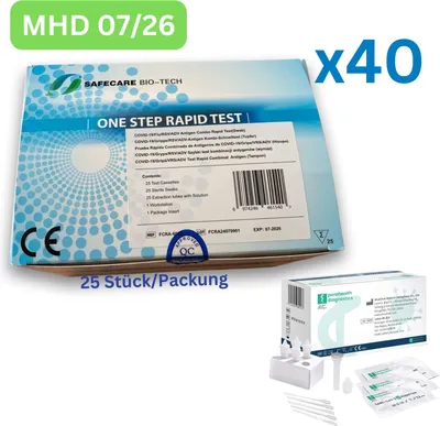 Zdjęcie produktu dla Safecare One Step Combi Antigen Rapid Test | autotest dla laików 675 sztuk MHD 07/26 | 27 x 25 opakowań | ID: 2099 | BEZPŁATNE testy parahealth (5 sztuk, MHD 12/25)
