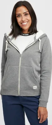 Produktbild von OXMO OXBinja Damen Lange Sweatjacke Kapuzenjacke Hoodie mit Teddyfell-Kapuze