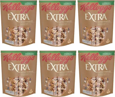 Produktbild von 6x Kellogg's Extra Nocciole Caramellate Knusprige Haferflocken mit Karamellisierte Haselnüsse 100% Vollkorn 375g-Packung