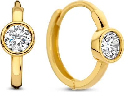Produktbild von New Bling 9NBG-0757 Gold-Ohrringe mit Zirkonia - Ohrringe - 14 Karat - 12,5 mm Durchmesser - 1,8 mm breit - Zirkoniastein - 5 mm - Scharnier - Gold