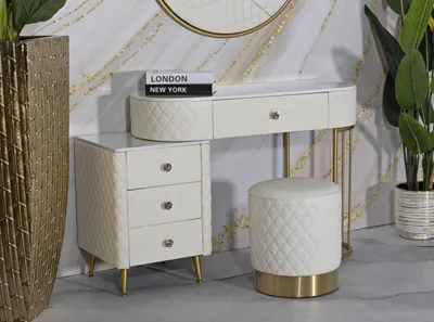 Immagine prodotto di Dmora Toeletta Guidobono 40x120x75h cm oro, Materiale Piano in Legno Nobilitato Colore Piano Bianco