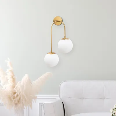 Produktbild von Opviq, Elegante Wandleuchte aus Metall (Gold), 30 x 24 cm, Höhe 55 cm | Glasabdeckung, IP20, 2 x E14 Max 15 W | Ideal für Hotel- und Wohnräume, stilvolles Design.