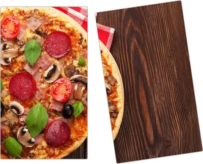 Produktbild von Spritzschutz Herdabdeckplatte Schneidebrett aus Glas Pizza mit Salami 2-Teilig (60x52cm)