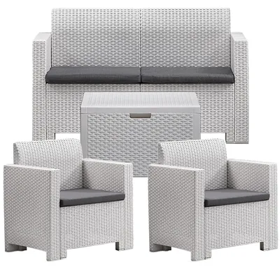 Produktbild von Bica Garten-Set Nebraska 2, 4-sitzig, aus Polypropylen mit Rattan-Effekt, weiß, mit Kissen