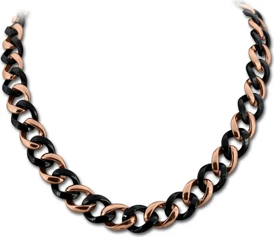 Produktbild von Amello Panzer Halskette schwarz 50cm Edelstahl 333er Rosegold Keramik D2ESKX20S0