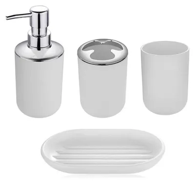 Produktbild von 4-teiliges Badezimmer-Zubehör-Set Weiß