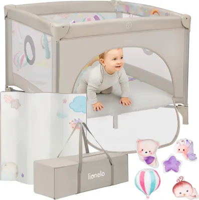 Produktbild von LIONELO Laufgitter Mille Plus bis 15 kg, 6-36 Monate, mit Schaumstoffmatratze, buntem Spielzeugset und praktischer Tragetasche - Beige