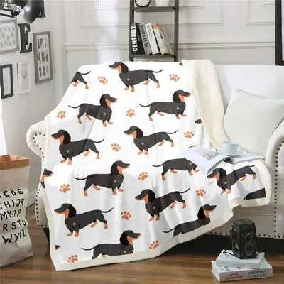 Obrázek produktu pro Omgoods - Měkká fleecová deka pro štěňata - s motivem jezevčíka, kostkovaný vzor, rozměry 130x150 cm