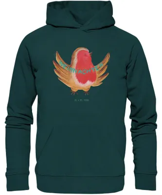 Produktbild von Mr. & Mrs. Panda Sweathoodie Rotkehlchen Weihnachten Größe M - Lime Green - Geschenk, Sweatshirt, Kapuzenpullover, Pullover, Frohe, Hoodie, Heiligabend, Weihnachtsgruß