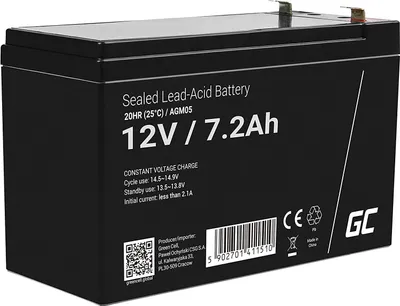 Produktbild von Green Cell Ersatzakku AGM VRLA Zyklenfest 12V 7,2Ah Schwarz für Kinderfahrzeuge, Spielzeug, Alarmanlagen, Notstrom