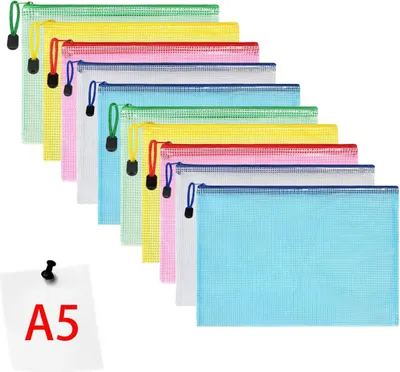 Produktbild von Dokumententasche A6, 12 Stücke Zip Tasche, bunte wasserdichte Dokumententasche mit Reißverschluss, Mesh Beutel mit Reißverschluss Datei Zipper Tasche Reißverschlusstaschen  A5-10 Stück