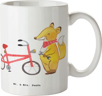Produktbild von Mr. & Mrs. Panda Kaffeetasse Zweirad Mechatroniker Herz - Weiß - Geschenk, Kaffeebecher, Becher, Tasse mit Motiv, Teetasse