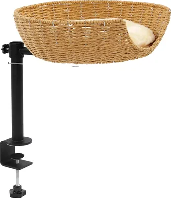 Image de Lit pour chat, pivotant à 360°, support réglable, couleur bois