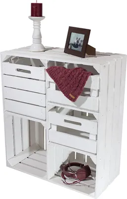 Produktbild von 1x GROßE WEIßE HOLZKISTE / NEU / 77x68x35 cm / schöne Obstkiste mit 2 Fächern und 3 Schubladen