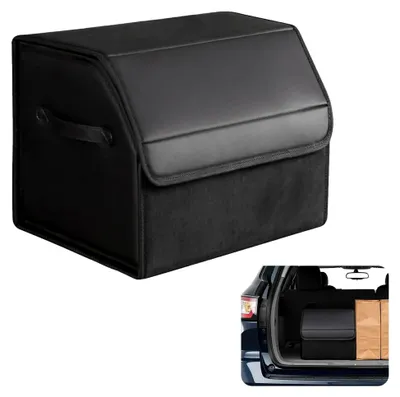 Produktbild von Kofferraum Organizer, wasserdicht, faltbare Aufbewahrungsbox für Autozubehör mit Fächern, Leder, für Reisen und Camping