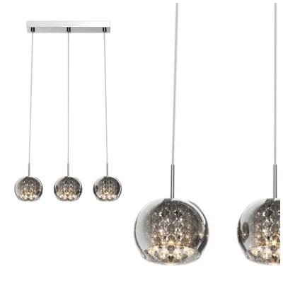 Image de Plafonnier Suspension 3x boule transparente argent chrome verre Zuma Line Crystal P0076-03N-B5FZ