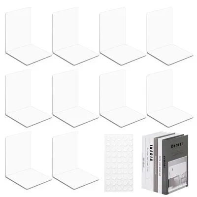Produktbild von Set mit 10 transparenten Acryl-Bücherstützen mit rutschfesten Aufklebern