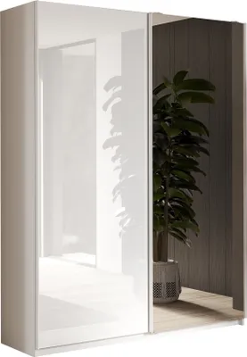 Produktbild von Schwebetürenschrank >Salva< 2 Böden, 2 Stangen, Spiegel, Weiß Hochglanz/Weiß - 180x210x55cm B/H/T