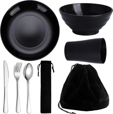 Produktbild von Campinggeschirr-Set für 1 Person mit Besteck und Tasche