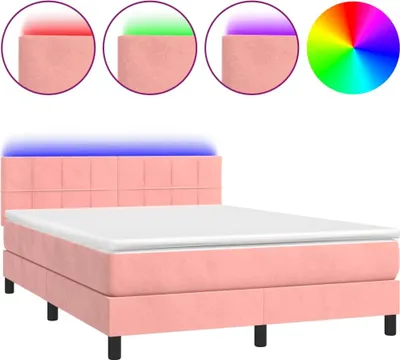 Produktbild von vidaXL Boxspringbett mit Matratze & LED Rosa 140x190 cm Samt