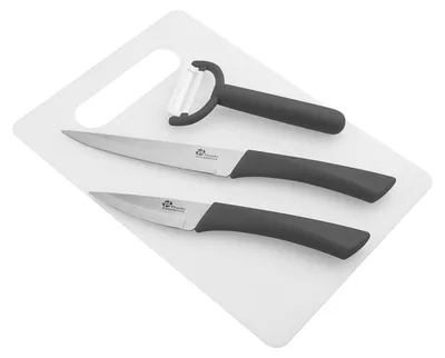 Messer-Set mit Schneidebrett, 2 Messern + Schäler, 3-teilig, Edelstahl