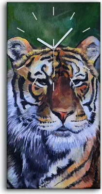 Produktbild von Wanduhr Bürouhr Leinwand Bild Geräuschlos 30x60 Tiger im Wasser Wilde Natur - weiße Hände