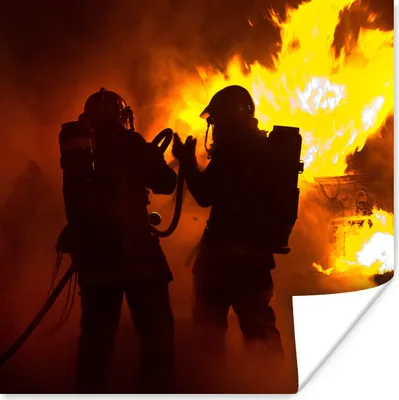 Produktbild von MuchoWow® Poster Silhouetten von Feuerwehrleuten 75x75 cm - Wand Dekoration