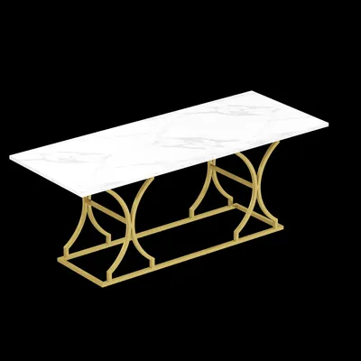 Immagine prodotto di okwish Elegante tavolo da cucina tavolo da pranzo in look marmo, tavolino con gambe in metallo dorato, tavolino con piedini regolabili, bianco + oro