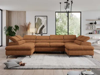 Produktbild von U-Ecksofa mit Schlaffunktion, verstellbare Kopfstützen, Couch mit Bettkasten - PEDRO U - Struktur - Orange